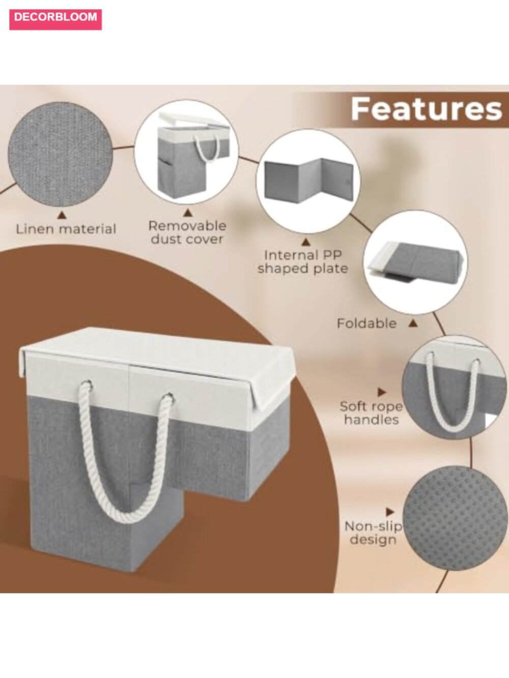 Stair Basket with Lid & Handle, Non-Slip Storage Organizer for Stairs, Cotton & - Picture 3 of 6